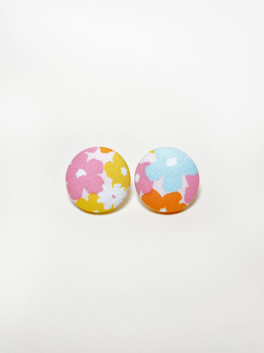 Handmade colorful floral fabric covered post earrings.