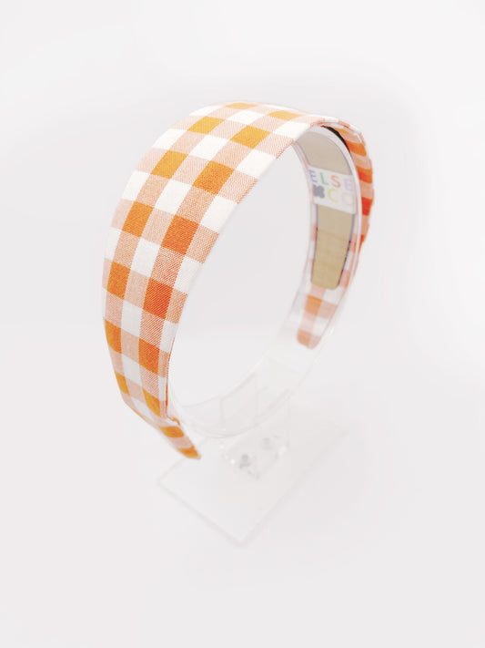 Orange Gingham Plaid Fabric Headband