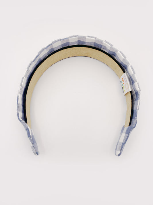 Slate Blue Gingham Plaid Fabric Headband