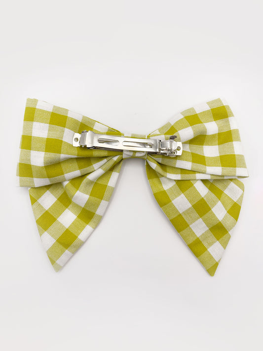 Gingham Plaid Hair Bow Clip In Green