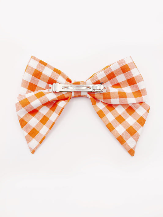 Gingham Plaid Hair Bow Clip In Orange