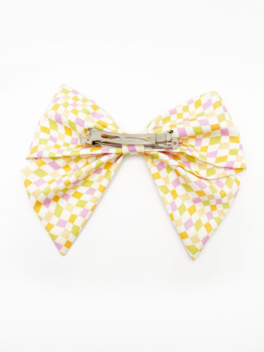Pastel Checkered Hair Bow Clip