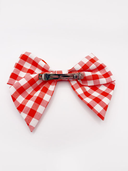 Gingham Plaid Hair Bow Clip In Red