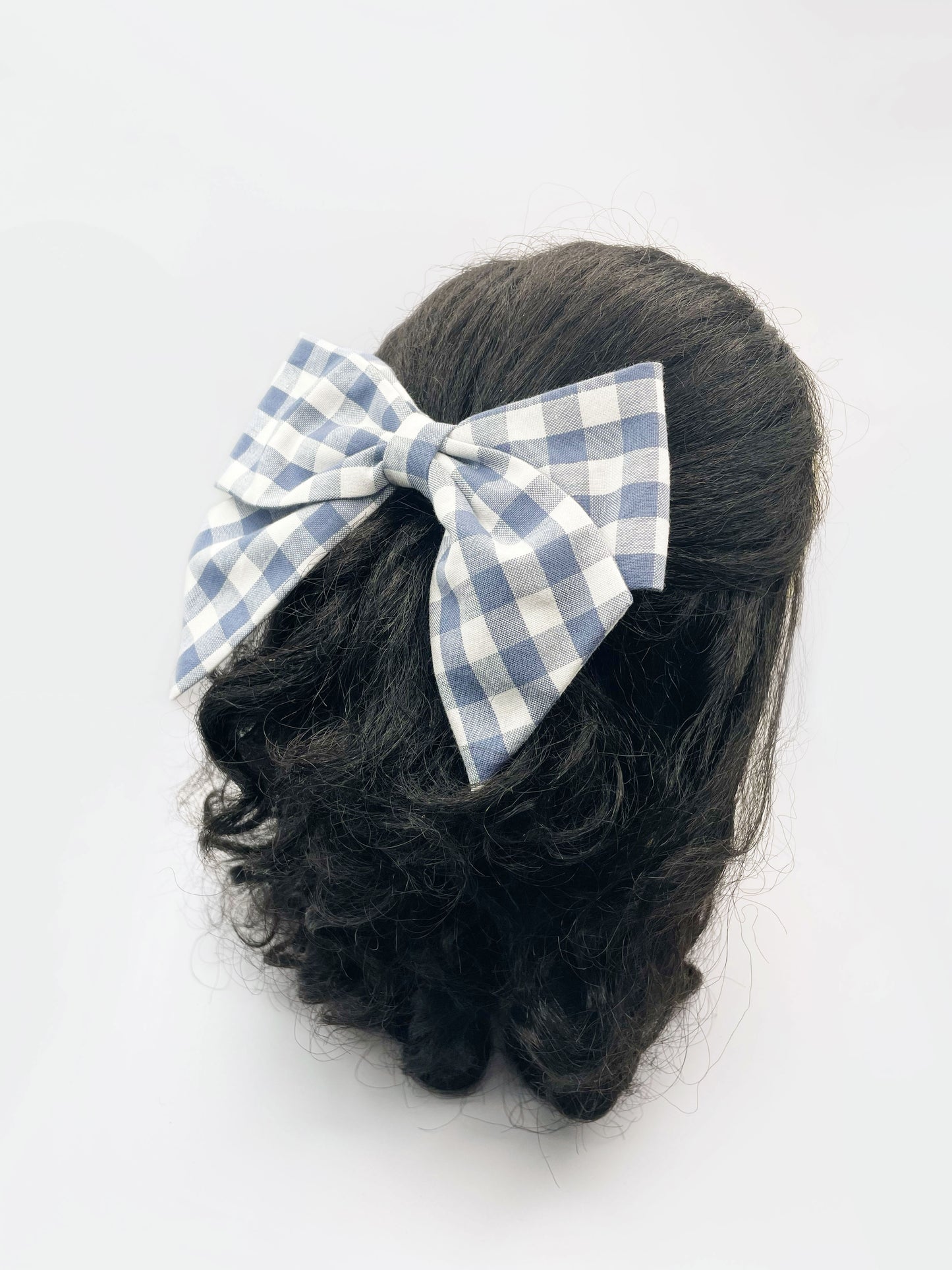 Gingham Plaid Hair Bow Clip In Slate Blue