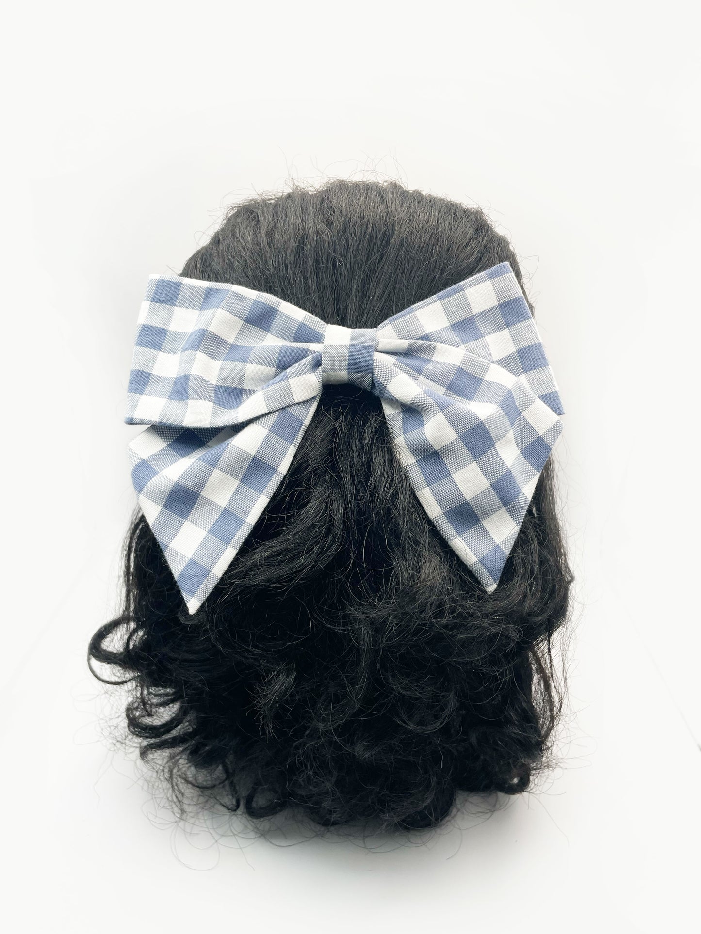 Gingham Plaid Hair Bow Clip In Slate Blue
