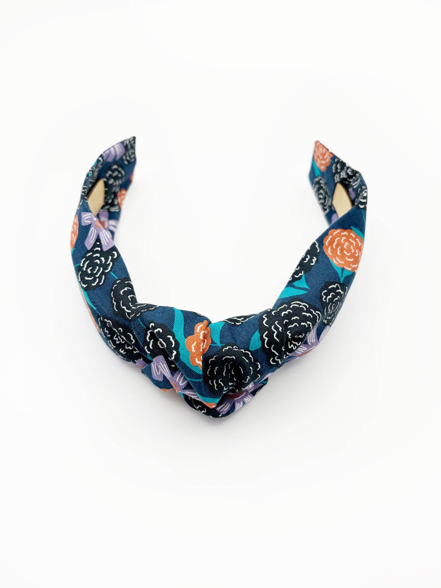 Navy Blue Floral Knot Headband
