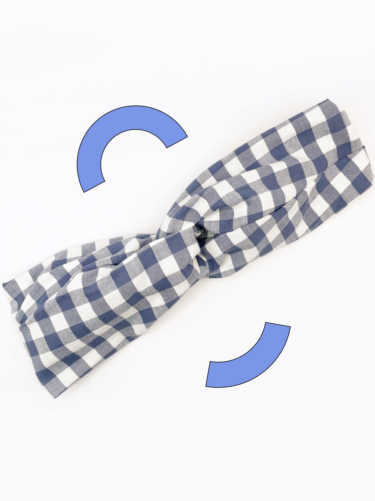 A cotton twist headband with a classic slate blue gingham plaid print.