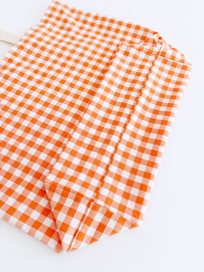 Orange Gingham Plaid Tote Bag