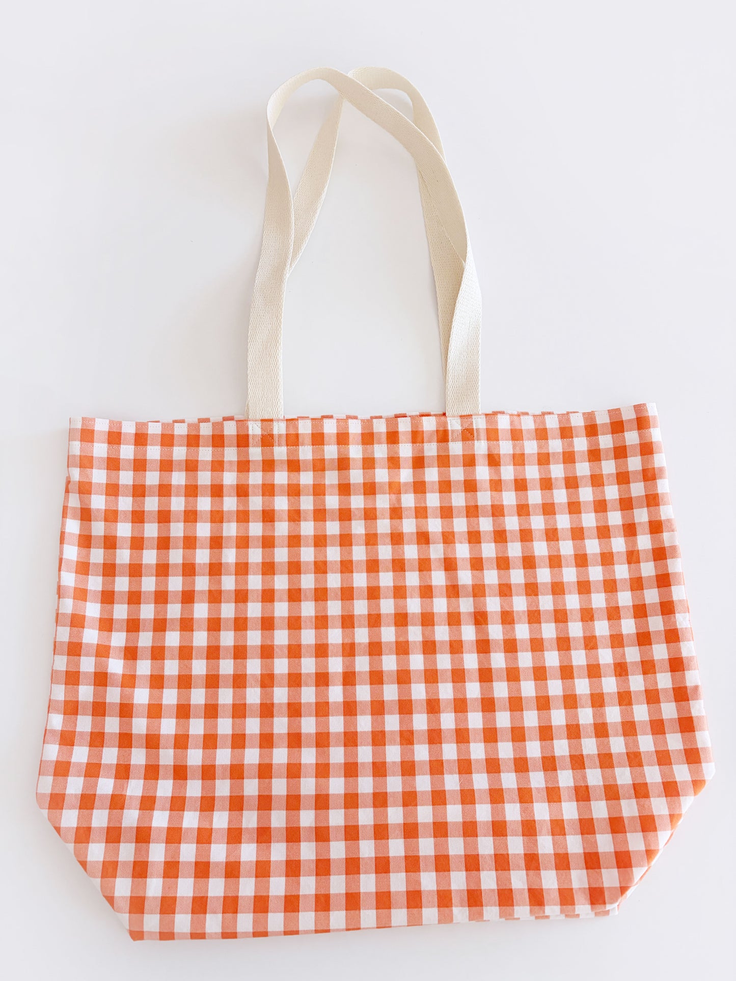 Orange Gingham Plaid Tote Bag