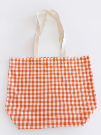 Orange Gingham Plaid Tote Bag