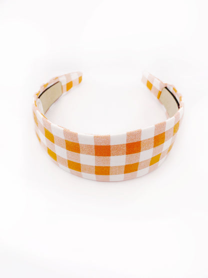 Orange Gingham Plaid Fabric Headband