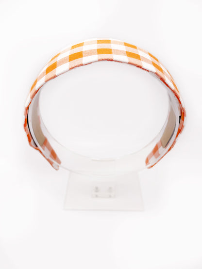 Orange Gingham Plaid Fabric Headband