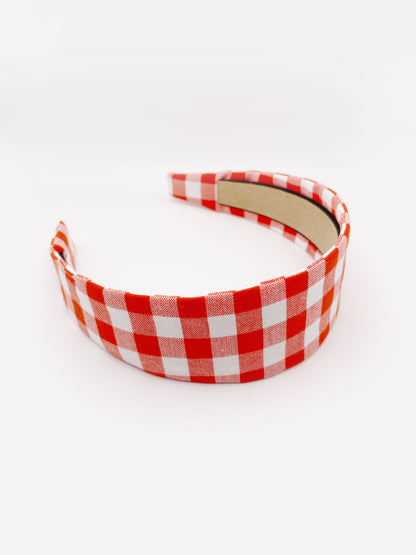 Red Gingham Plaid Fabric Headband