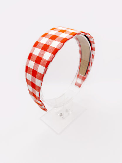 Red Gingham Plaid Fabric Headband