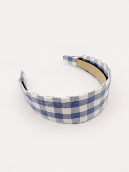 Slate Blue Gingham Plaid Fabric Headband
