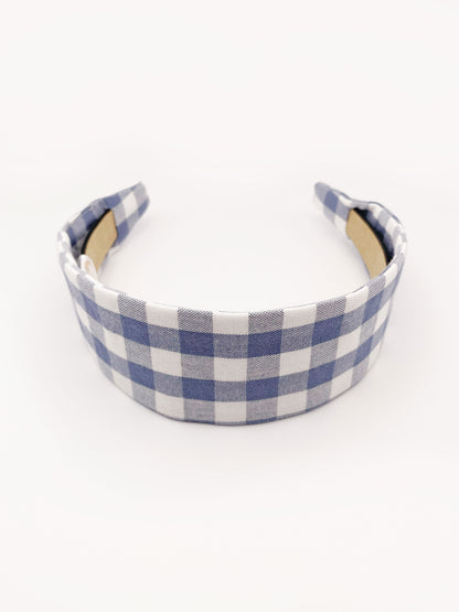 Slate Blue Gingham Plaid Fabric Headband