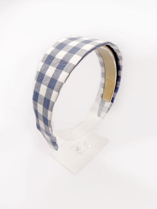 Slate Blue Gingham Plaid Fabric Headband