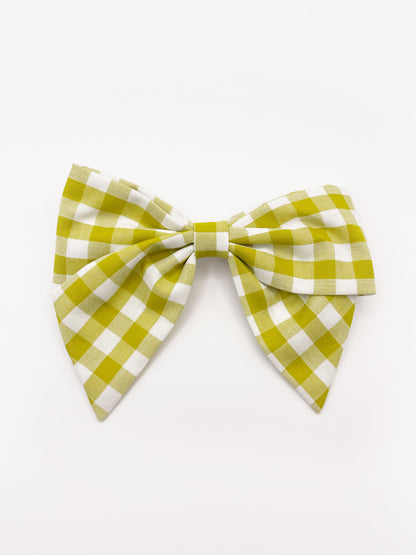Gingham Plaid Hair Bow Clip In Green