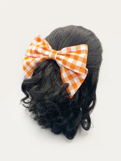 Gingham Plaid Hair Bow Clip In Orange