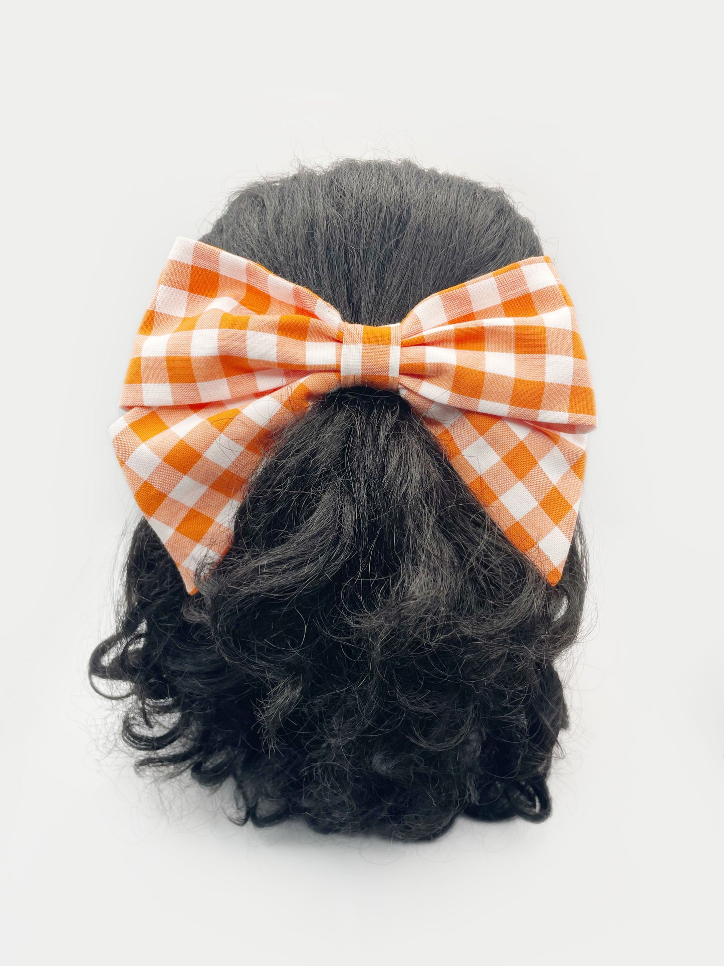 Gingham Plaid Hair Bow Clip In Orange