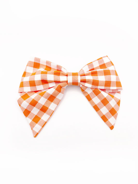 Gingham Plaid Hair Bow Clip In Orange