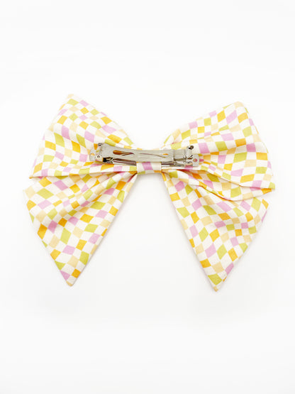 Pastel Checkered Hair Bow Clip