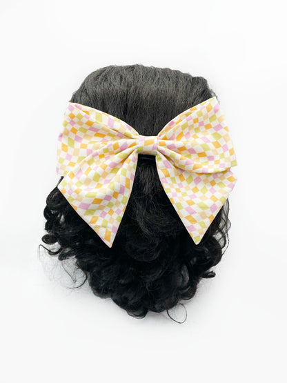 Pastel Checkered Hair Bow Clip