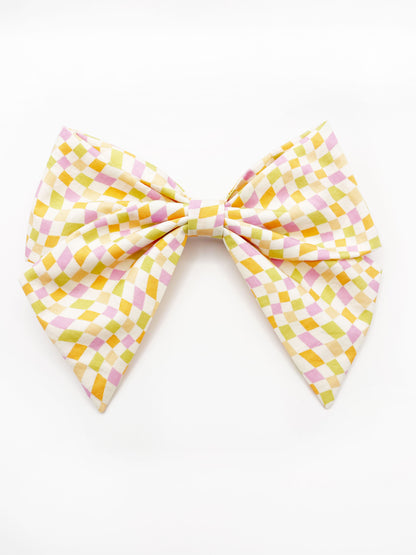 Pastel Checkered Hair Bow Clip