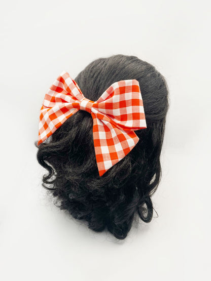 Gingham Plaid Hair Bow Clip In Red
