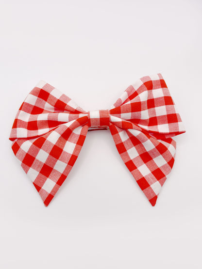 Gingham Plaid Hair Bow Clip In Red