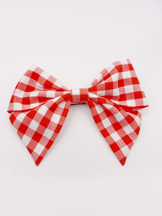 Gingham Plaid Hair Bow Clip In Red