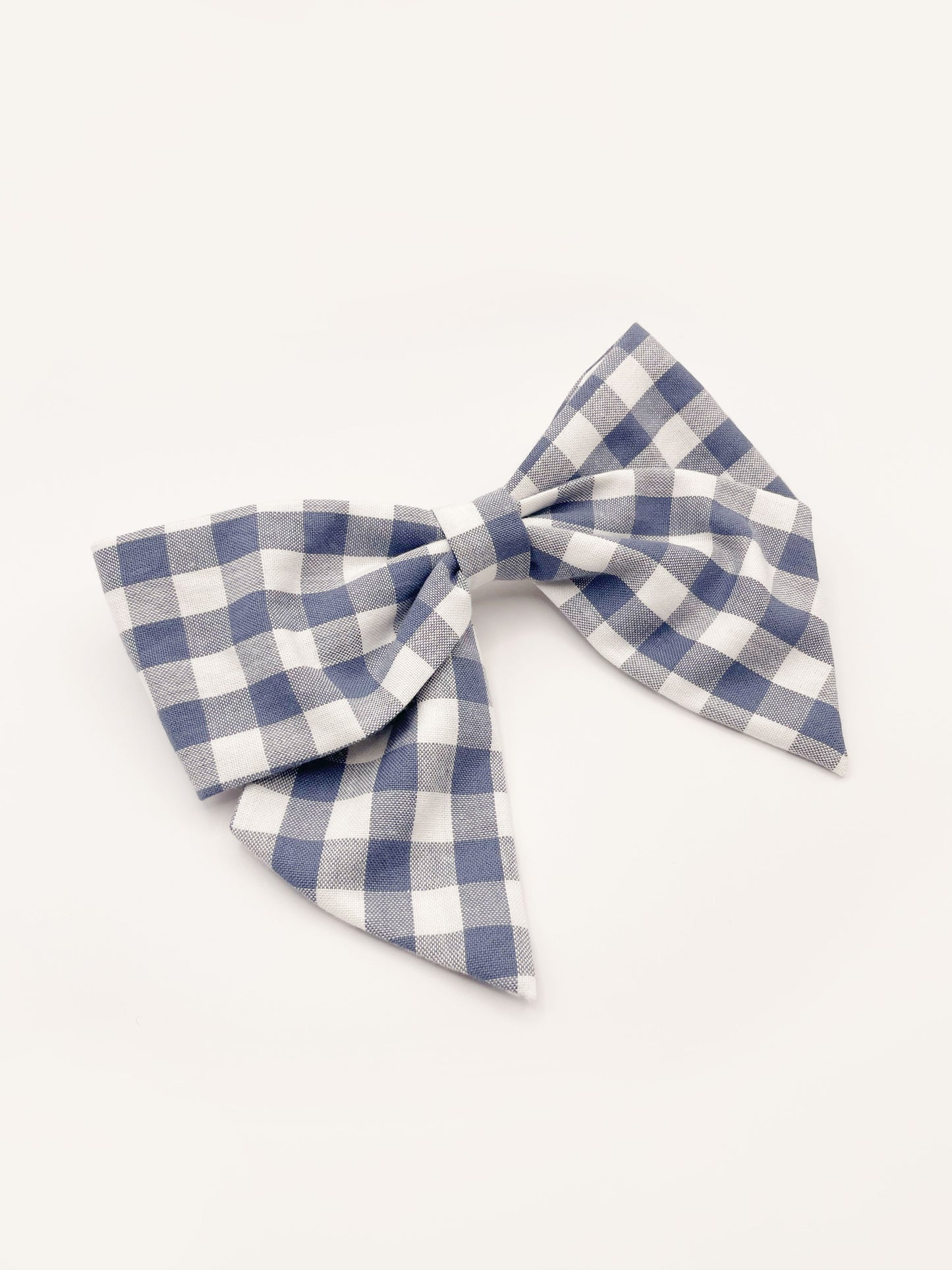 Gingham Plaid Hair Bow Clip In Slate Blue