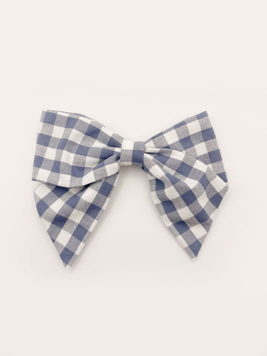 Gingham Plaid Hair Bow Clip In Slate Blue