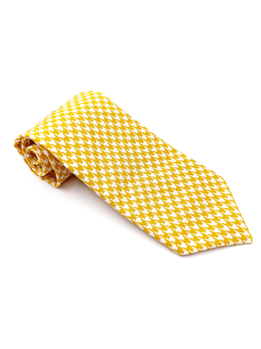 A handmade yellow houndstooth necktie.