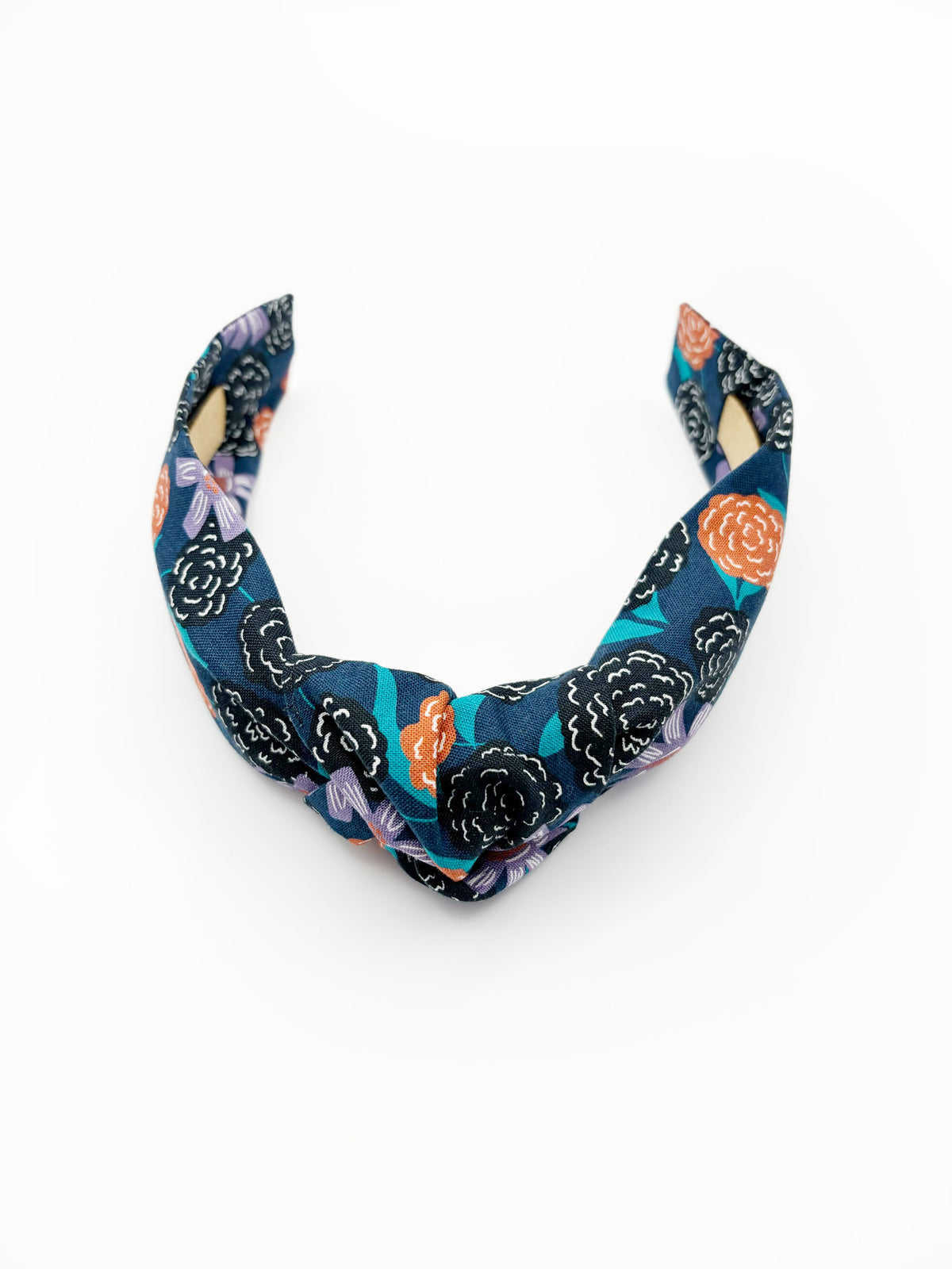 Navy Blue Floral Knot Headband