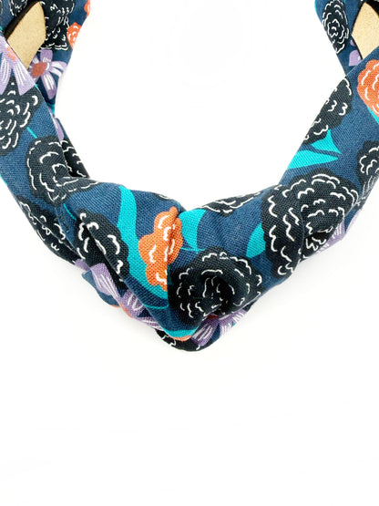 Navy Blue Floral Knot Headband