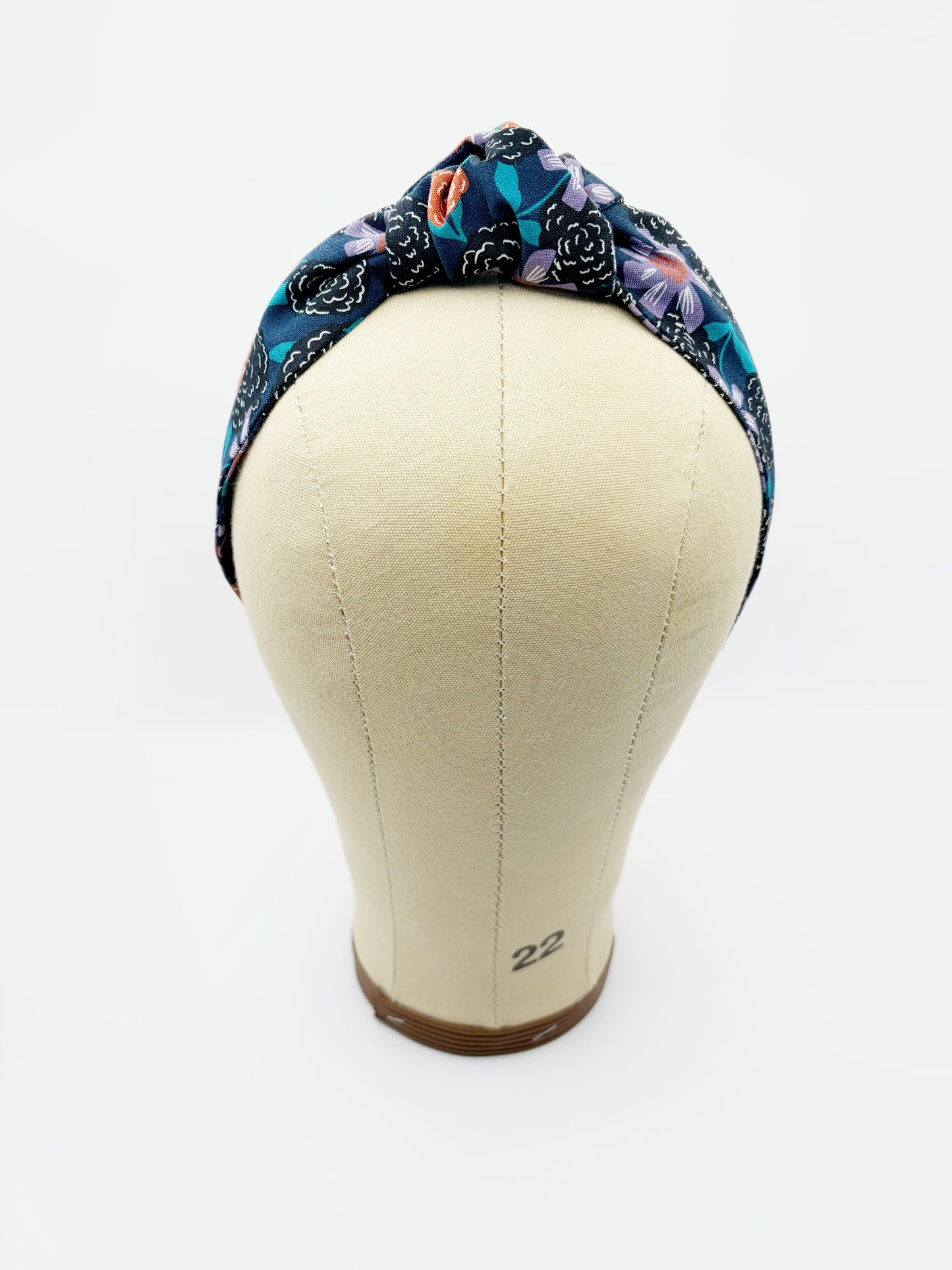 Navy Blue Floral Knot Headband
