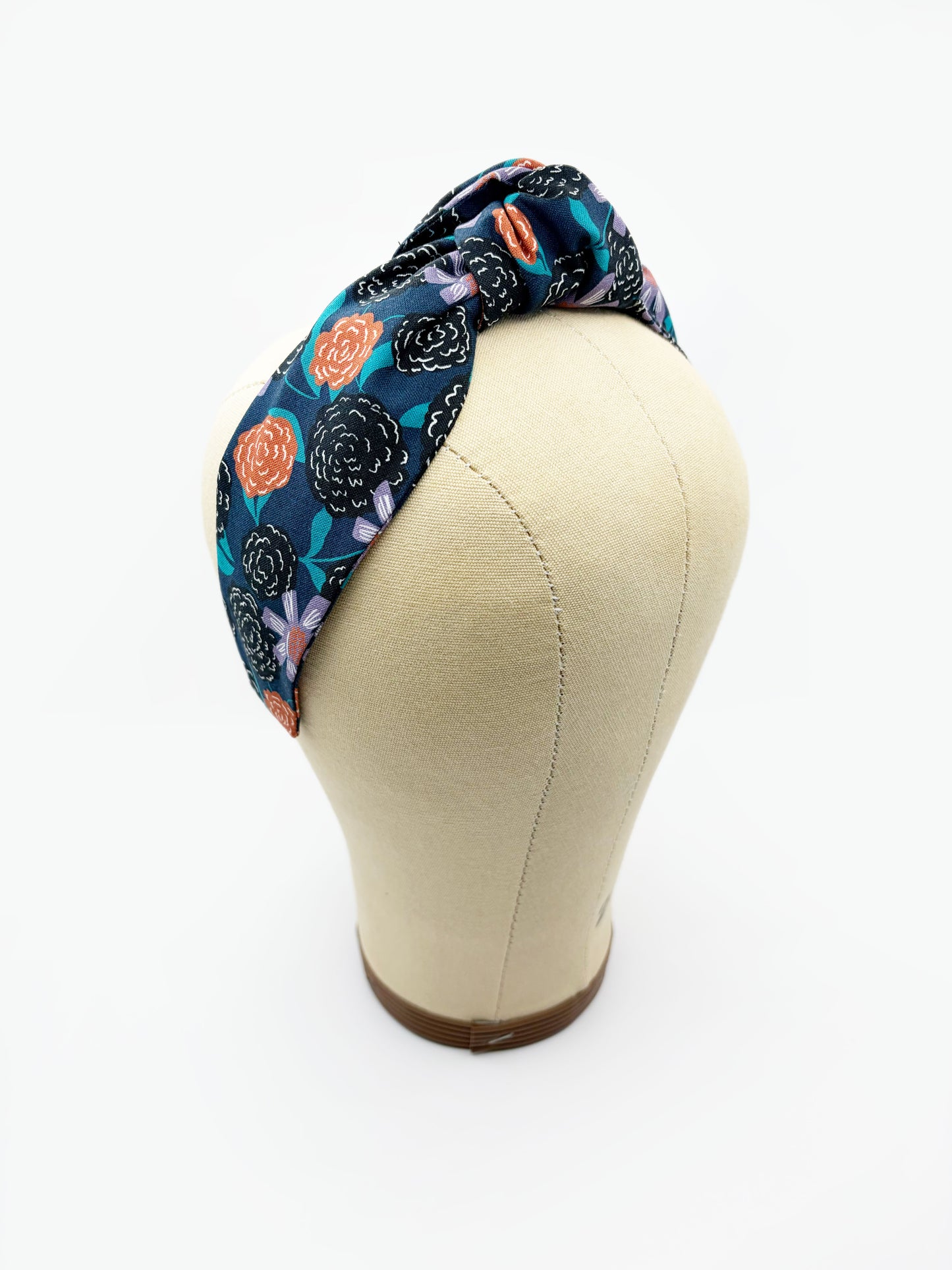 Navy Blue Floral Knot Headband