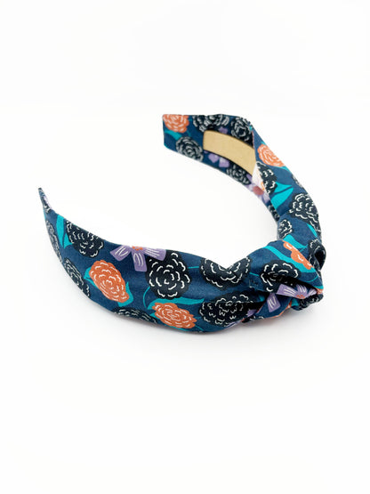 Navy Blue Floral Knot Headband