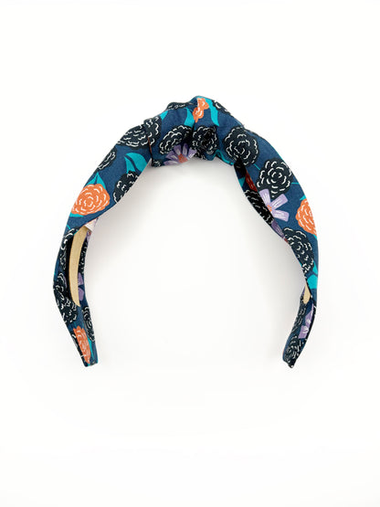Navy Blue Floral Knot Headband